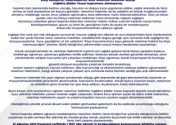 Türk Veteriner Hekimler Birliği ve  56 Veteriner Hekim Odasından Kamuoyuna!
