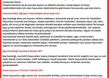 BURSA’DA ŞAP HASTALIĞI NEDENİYLE ALINAN KARANTİNA KARARINA İLİŞKİN DUYURUMUZ